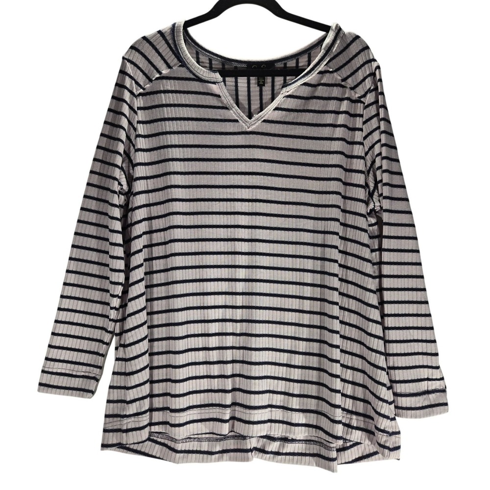 Jessica Simpson Orchid Hush Stripe Ribbed V-Neck Long Sleeve Top 1X JSK14785-ORC